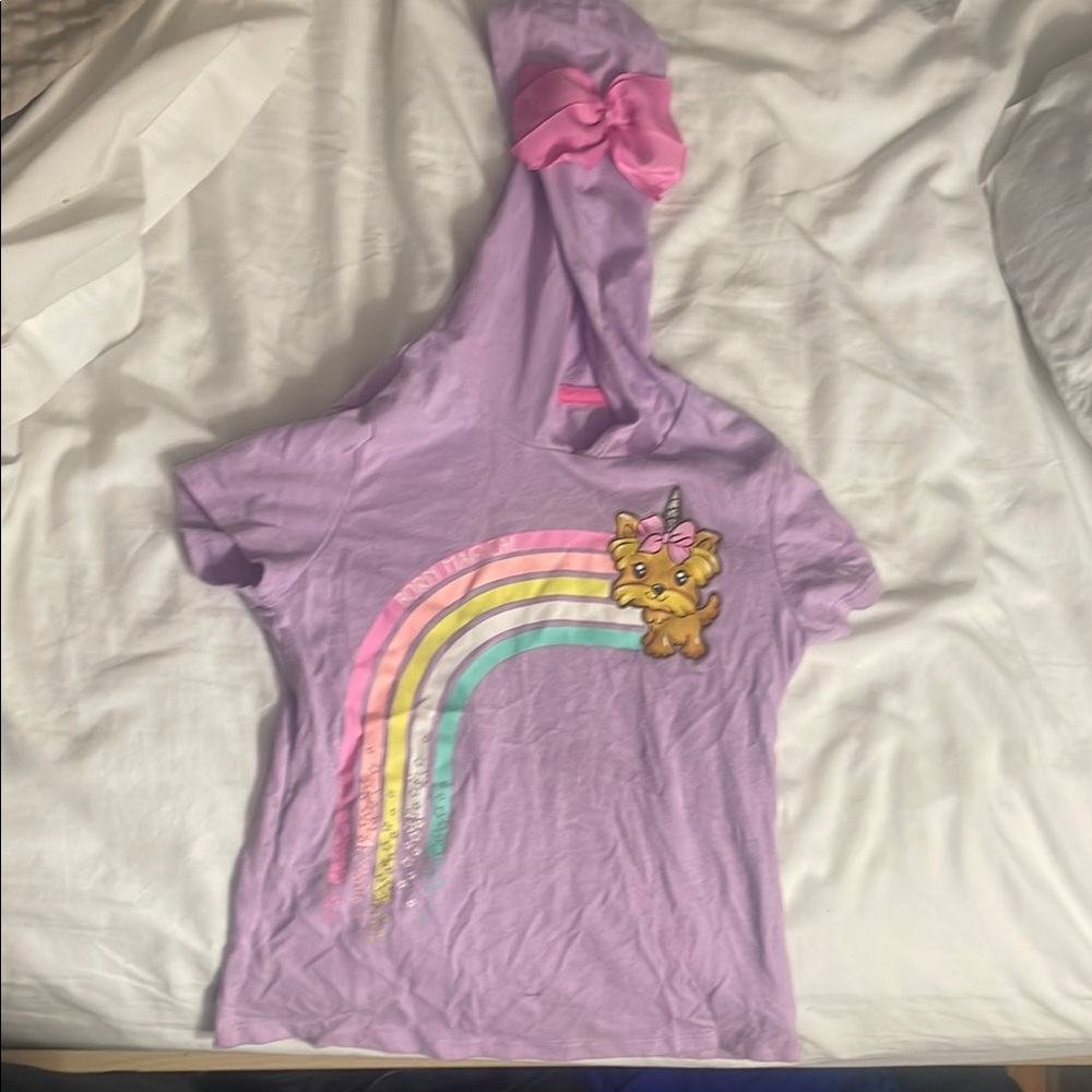 Purple Kids Shirt with Rainbow and Cat Design